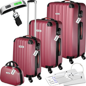 Suitcase Set Cleo - 4 pieces, 3 suitcases, 1 beauty case including luggage scales and tags - burgundy