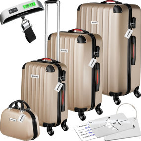 Suitcase Set Cleo - 4 pieces, 3 suitcases, 1 beauty case including luggage scales and tags - champagne