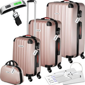 Suitcase Set Cleo - 4 pieces, 3 suitcases, 1 beauty case including luggage scales and tags - rose gold