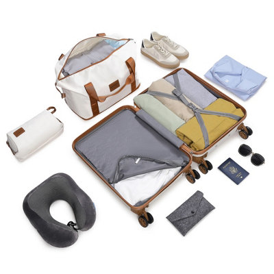 Suitcase Set Cream 4Pcs Wheeled Hand Luggage ABS Plastic Carry On or ...