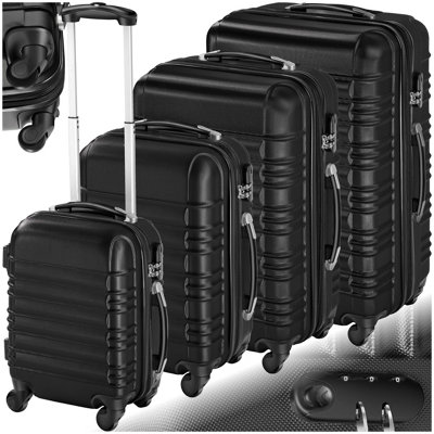 Suitcase Set of 4 ABS Hard Shell Luggage Travel Trolley 4 Wheel Lightweight Telescopic Handle  -  black
