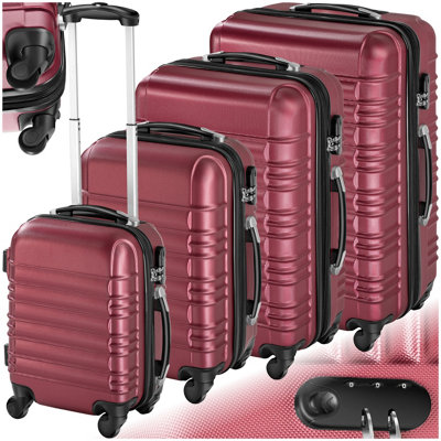Suitcase Set of 4 ABS Hard Shell Luggage Travel Trolley 4 Wheel Lightweight Telescopic Handle  -  burgundy