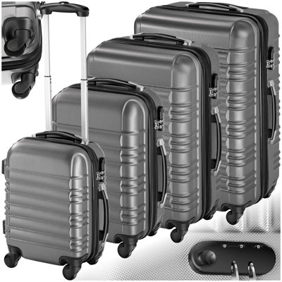 Suitcase Set of 4 ABS Hard Shell Luggage Travel Trolley 4 Wheel Lightweight Telescopic Handle  -  grey