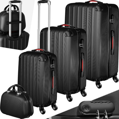 Suitcase Set Pucci - 3 suitcases, beauty case, robust, hard-shell ABS plastic  -  black