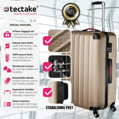 Suitcase Set Pucci 3 suitcases beauty case robust hard shell ABS plastic champagne