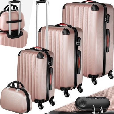 Suitcase Set Pucci - 3 suitcases, beauty case, robust, hard-shell ABS plastic  -  rose gold