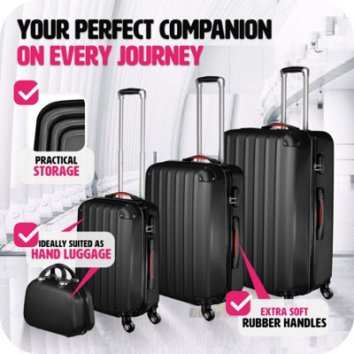 Suitcase Set Pucci - 4 pieces, 3 suitcases and beauty case made of robust, hard-shell ABS plastic - black