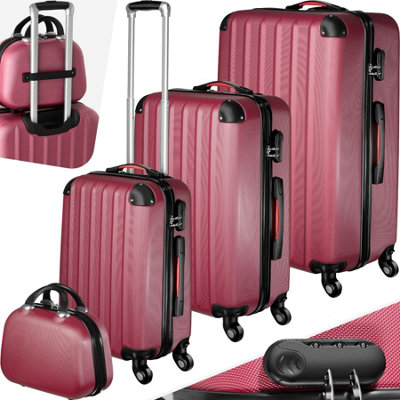 Suitcase Set Pucci - 4 pieces, 3 suitcases and beauty case made of robust, hard-shell ABS plastic  -  burgundy