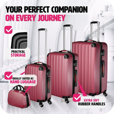 Suitcase Set Pucci - 4 pieces, 3 suitcases and beauty case made of robust, hard-shell ABS plastic - burgundy