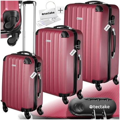 Suitcases Set of 3 scale luggage tag lock included swivel wheels burgundy