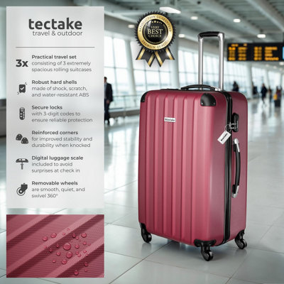 Suitcases Set of 3 scale luggage tag lock included swivel wheels burgundy