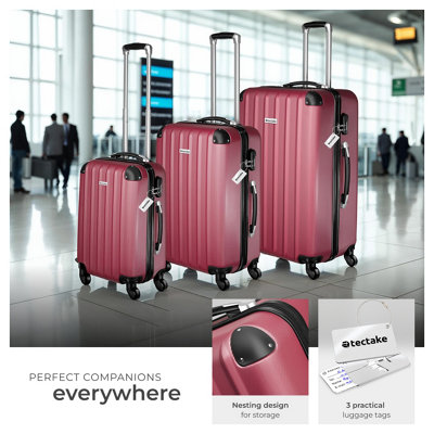 Suitcases Set of 3 scale luggage tag lock included swivel wheels burgundy