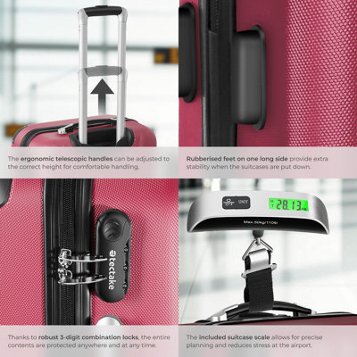 Suitcases Set of 3 scale luggage tag lock included swivel wheels burgundy