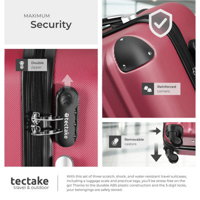 Suitcases Set of 3 scale luggage tag lock included swivel wheels burgundy
