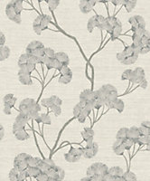 Sumatra Ginkgo Leaf Grey and Silver Wallpaper
