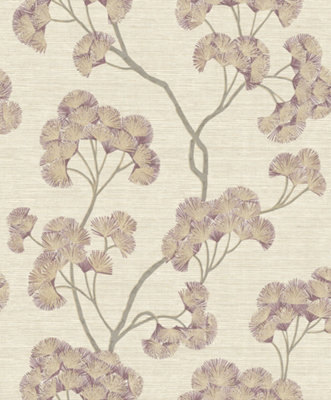 Sumatra Ginkgo Leaf Mauve Wallpaper