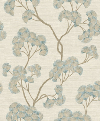 Sumatra Ginkgo Leaf Teal Wallpaper