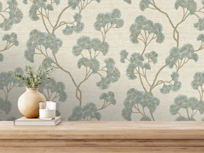 Sumatra Ginkgo Leaf Teal Wallpaper