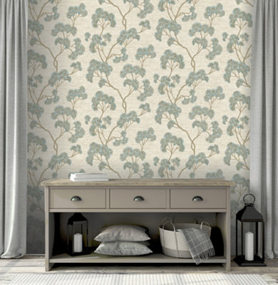 Sumatra Ginkgo Leaf Teal Wallpaper