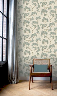Sumatra Ginkgo Leaf Teal Wallpaper
