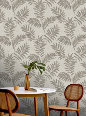 Sumatra Palm Leaf Taupe Wallpaper