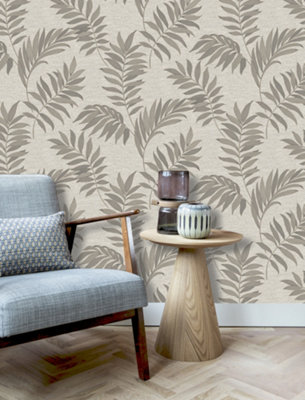 Sumatra Palm Leaf Taupe Wallpaper