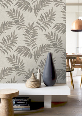 Sumatra Palm Leaf Taupe Wallpaper