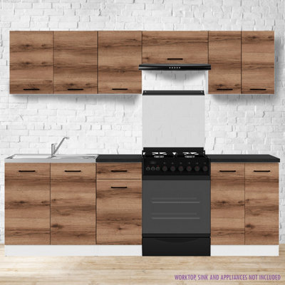 Summer 7 Unit Kitchen Cabinets Set 230cm - Dark Delano Oak
