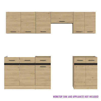 Summer 7 Unit Kitchen Cabinets Set 230cm in Bernstein Oak
