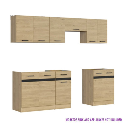 Summer 7 Unit Kitchen Cabinets Set 230cm in Bernstein Oak