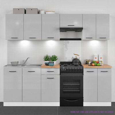Summer 7 Unit Kitchen Cabinets Set 230cm in Light Grey Gloss