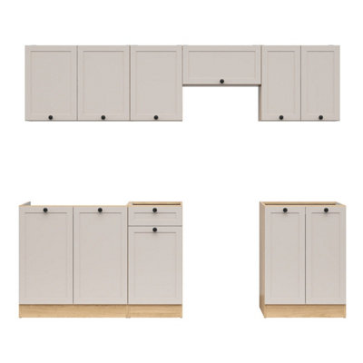 Summer 7 Unit Kitchen Cabinets Set 240cm in Cashmere Matt & Bernstein Oak