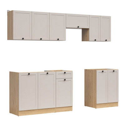Summer 7 Unit Kitchen Cabinets Set 240cm in Cashmere Matt & Bernstein Oak