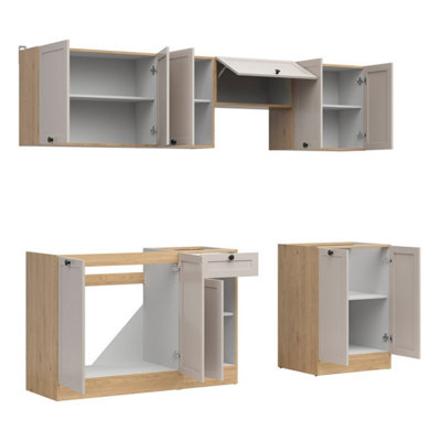 Summer 7 Unit Kitchen Cabinets Set 240cm in Cashmere Matt & Bernstein Oak