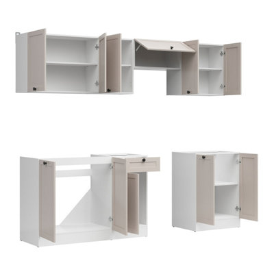 Summer 7 Unit Kitchen Cabinets Set 240cm in Cashmere Matt