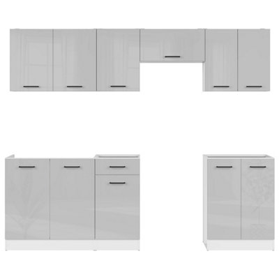 Summer 7 Unit Kitchen Cabinets Set 240cm - Light Grey Gloss