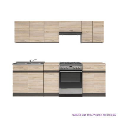 Summer 7 Unit Kitchen Cabinets Set 240cm - Sonoma Oak / Wenge