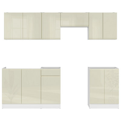 Summer 7 Unit Kitchen Cabinets Set 240cm - Vanilla Gloss