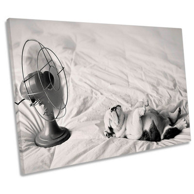 Summer Afternoon Funny Bulldog Fan Dog Puppy CANVAS WALL ART Print Picture (H)40cm x (W)61cm