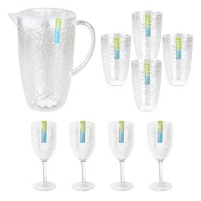 Summer BBQ Garden 9pc Drinks Set Tumblers Wine Goblets Pitcher Outdoor Party Tableware Jug Glasses Cups