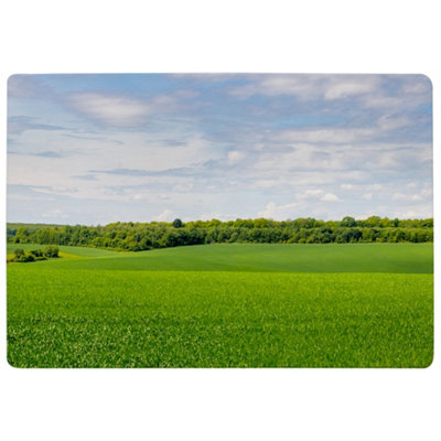Summer Landscape With Hilly Green Field And Forest In The Distance ...