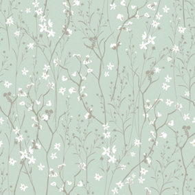 Summer Meadow Wallpaper In Mint Green