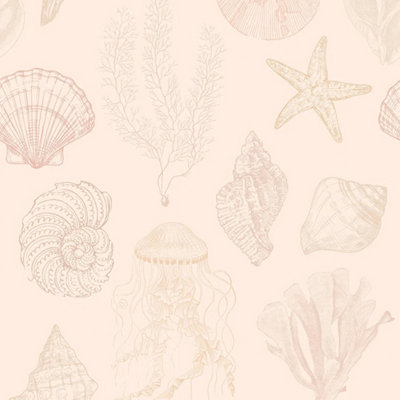 Summer Seashells Wallpaper in Terracotta