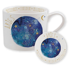 Summer Thornton Aries Mug and Coaster Set White/Blue/Gold (One Size)