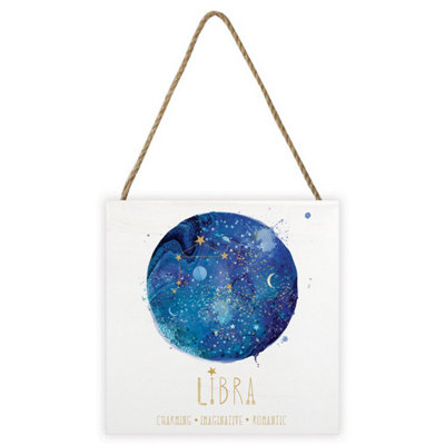 Summer Thornton Libra Wooden Block White/Blue (20cm x 20cm x 2.7cm)