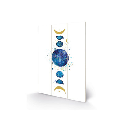 Summer Thornton Moon Phases Wood Plaque White/Blue (29.5cm x 20cm)