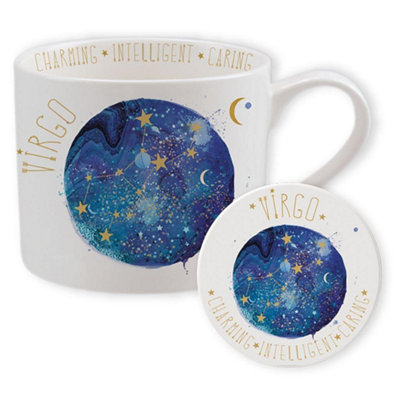 Summer Thornton Virgo 350ml Mug and Coaster Set White/Blue/Gold (One Size)