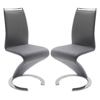 Summer Z Grey Faux Leather Dining Chairs In Pair