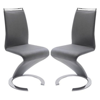 Summer Z Grey Faux Leather Dining Chairs In Pair