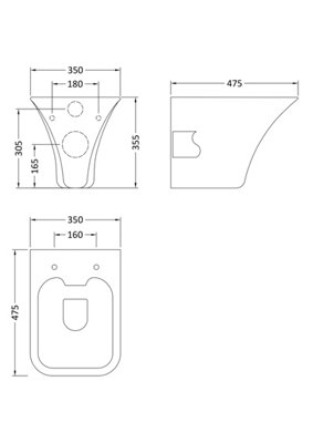 Summit Rimless Wall Hung Toilet Pan, Soft Close Seat & Concealed Cistern with Square Push Button Plate, 355mm  - Balterley